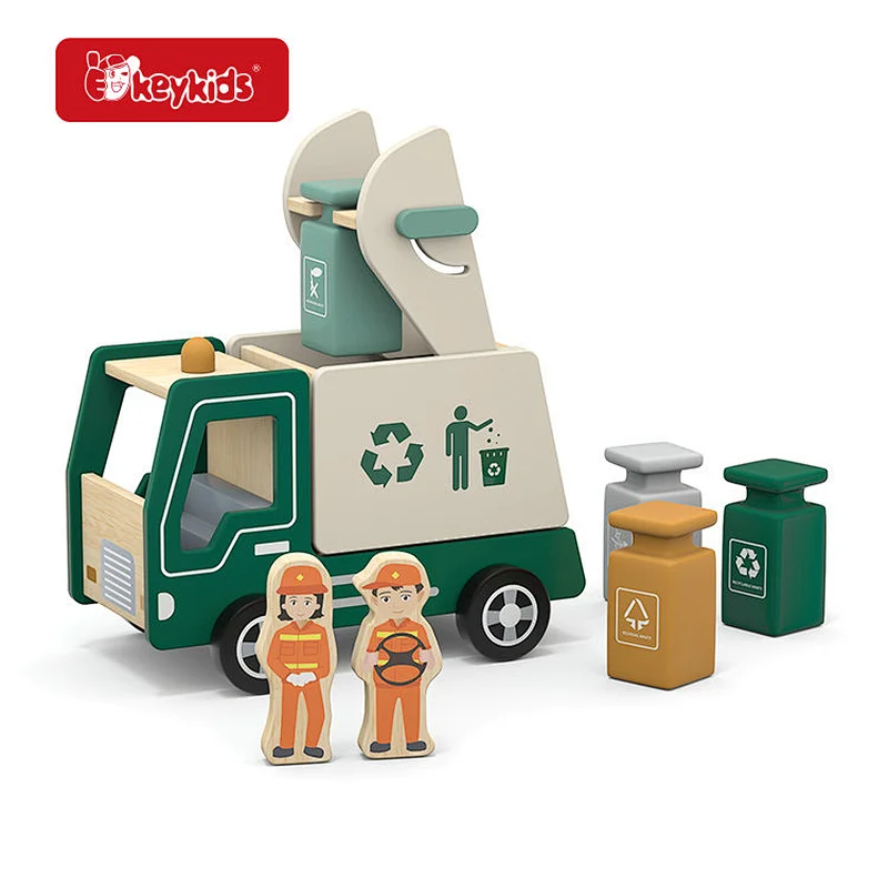 Multifunctional Wooden Movable Simulation Cart Push Pull Learning Walker and Waste Truck Toy W04A666